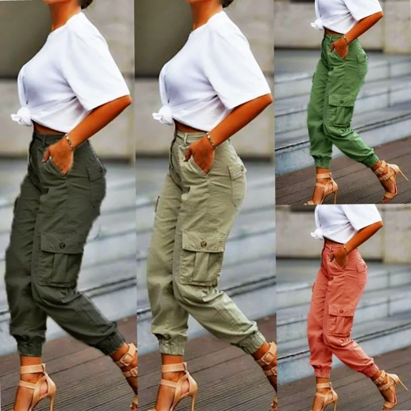 

Yskkt Cargo Pants Women High Waist Spring Autumn Pocket Slim Sweatpants Fashion Streetwear Long Overalls Pant Elastics Trousers