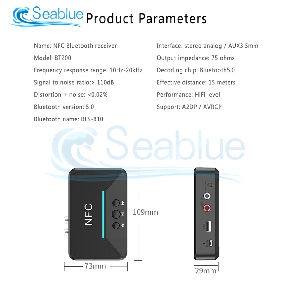 Беспроводной Bluetooth 5 0 приемник Smart NFC A2DP RCA AUX 3 мм разъем адаптер Suppotr USB Play для
