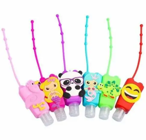 100pcs/lot Cartoon Hand Sanitizers Purell Gel 30ml Portable Silicone Cover Sanitary Tools Wash Hands Free HA1864
