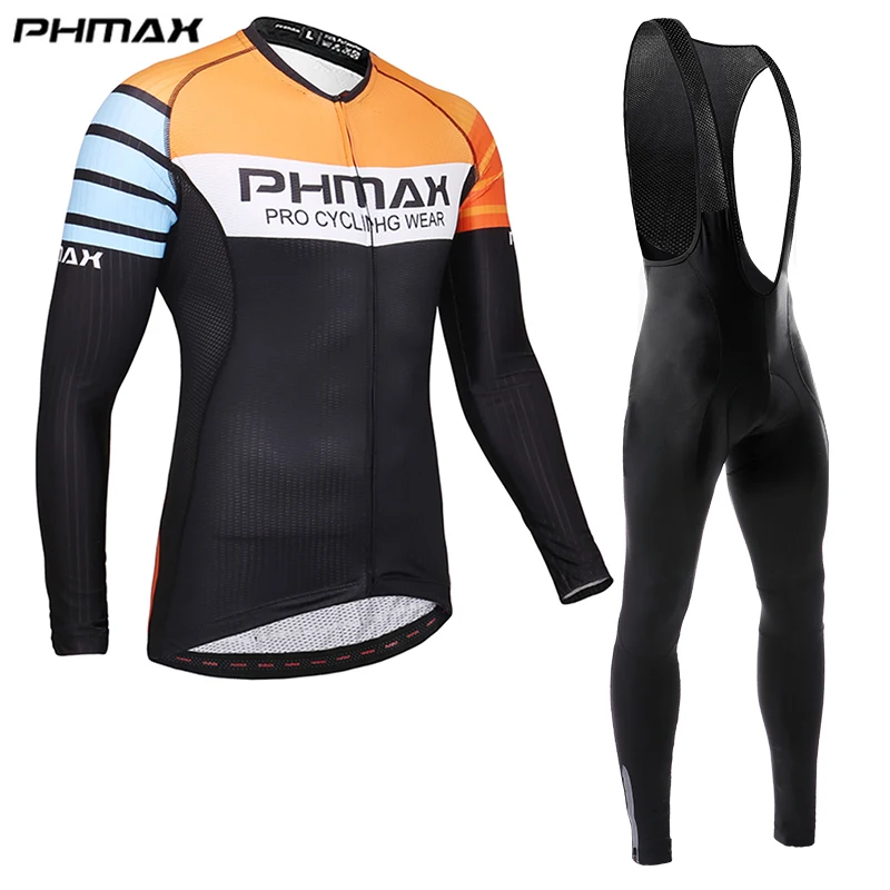 PHMAX Pro, длинный рукав, Велоспорт, Джерси, мужская, MTB, велосипедная одежда, анти-УФ, одежда с длинным рукавом, Джерси, Велоспорт, костюм, осень - Цвет: Bib Cycling Set