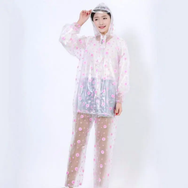 Плащ из материала EVA для взрослых Разделение прозрачный в горошек дождевик с