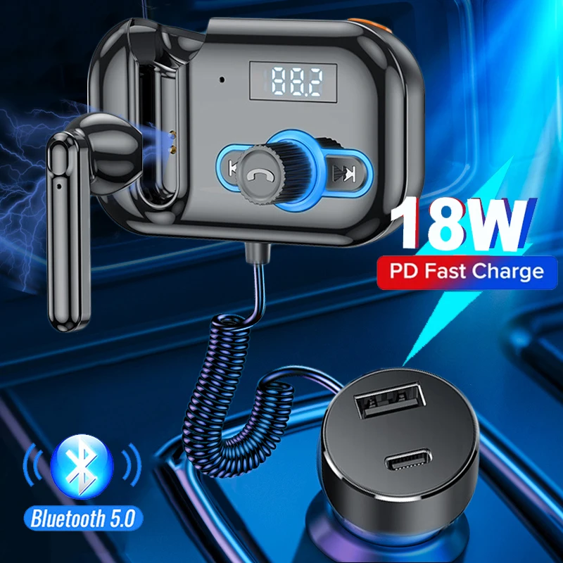 

PD18W Автомобильный MP3-плеер с быстрой зарядкой, Bluetooth-гарнитура, FM-модулятор, передатчик, беспроводной FM-радиоприемник, автомобильный комплек...
