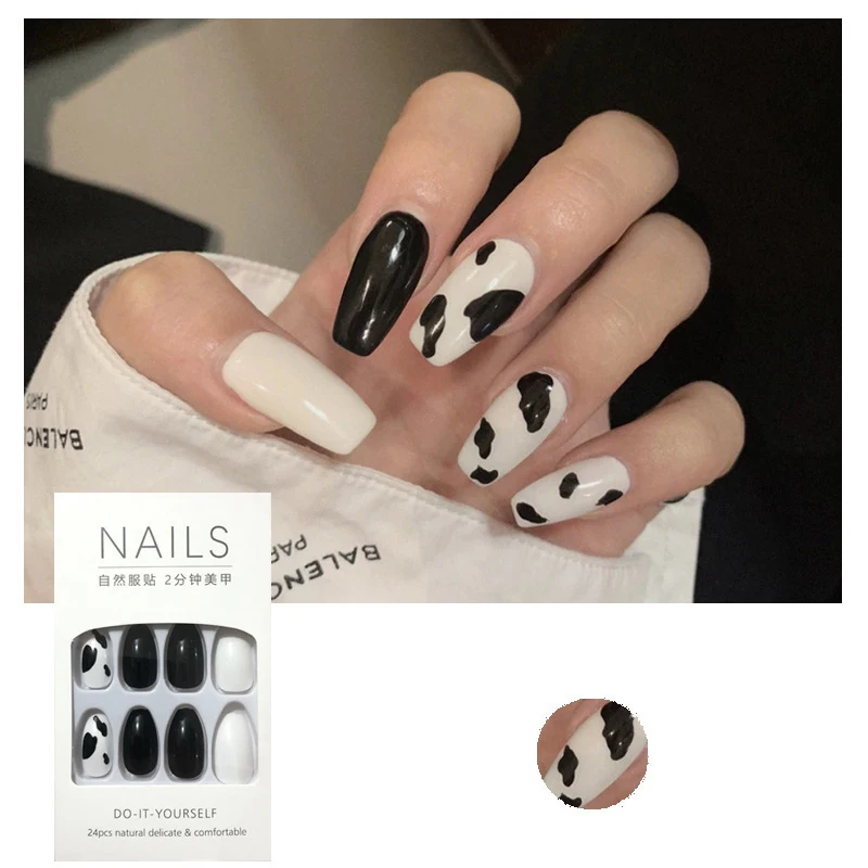 

Cow Type Fake Nail Patch Long Removable Manicure Finished Nail Ultra-thin Strong and Durable Waterproof Cow-style Fake Nails