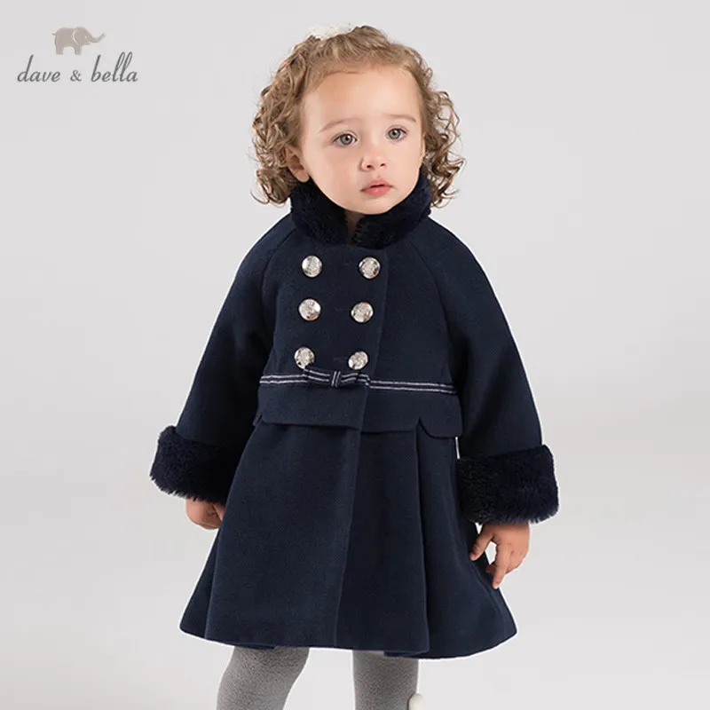 DB11743 dave bella зимнее пальто для маленьких девочек с пуговицами и бантом детская