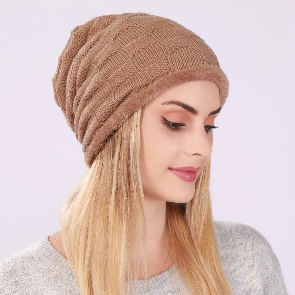 

2021 New Unisex Fleece Lined Beanie Hat Knit Wool Warm Winter Hat Women's Winter Brand Hats