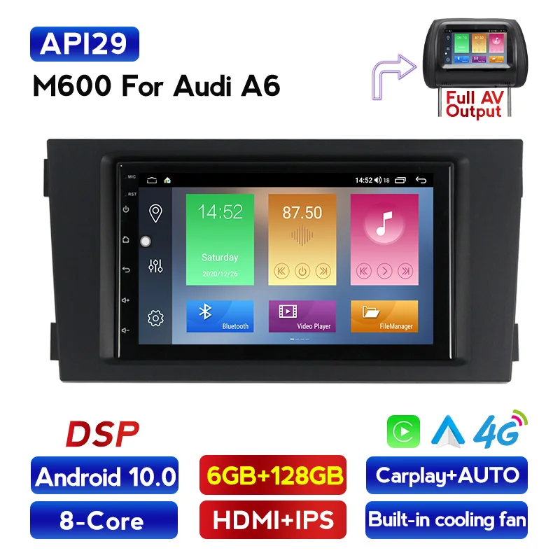

Автомобильный радиоприемник, 6 ГБ ОЗУ, 128 Гб ПЗУ, Android 10,0 IPS для Audi A6 C5 1997-2004 S6 2 RS6 1 2002-2006, мультимедийный видео DVD плеер Carplay BT