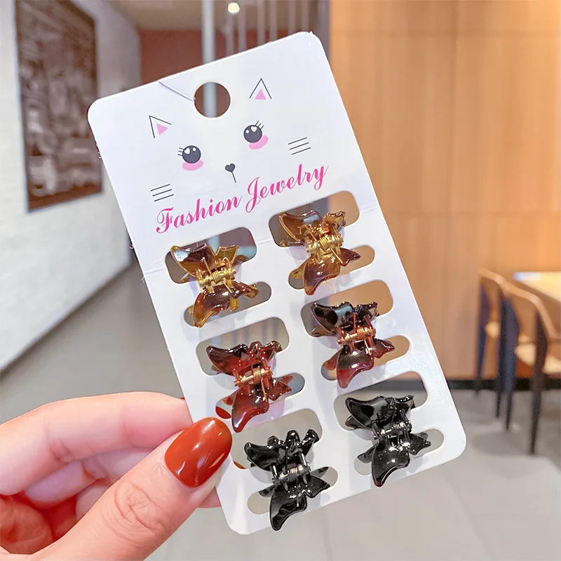 

BEMAY 6PC/SET Women Girls Mini Hair Claws Small Hair Clip Solid Color Leopard Print Barrettes Acrylic Hairpins Hair Accessories