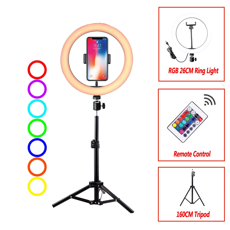 10 ''селфи зеленого и синего цветов кольцевая лампа с подставкой