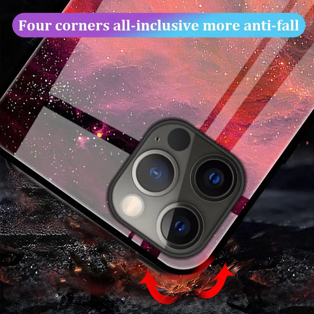 Gradient Tempered Glass Phone Case For iPhone XR X  7 8 6 6S Plus XS Max 11 12 13 Pro Max 12 Mini Cover Soft Edge Cover Cartoon