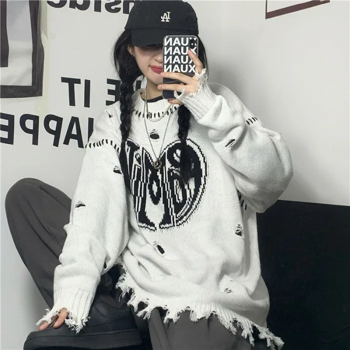 Женская одежда Harajpoo вязаный жаккардовый свитер в стиле Харадзюку Осень-зима