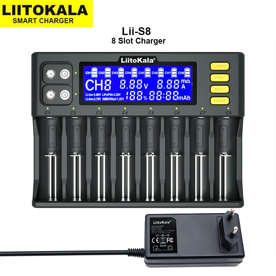 

Liitokala Lii-500 Lii-PD4 Lii-500S Lii-S8 Lii-600 LCD 3.7V 18650 18350 18500 21700 14500 26650 AA NiMH Lithium-Battery Charger