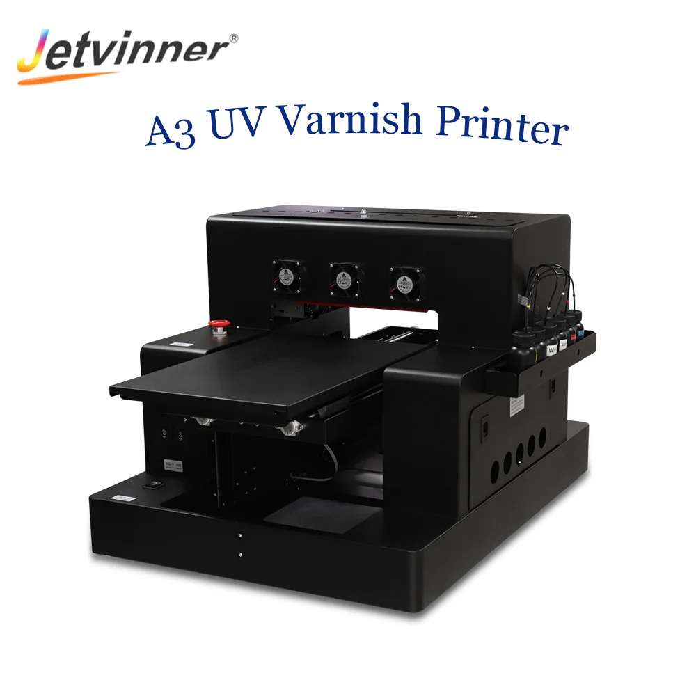

Jetvinner A3 Upgrade Inkjet UV Printer Automatic Varnish Printer for Printing Phone Case Acrylic Metal Wood Bottle Print Machine