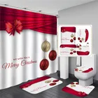 Рождественский набор из занавески для душа с красным бантом, ковер, Противоскользящий коврик, экран для ванной комнаты, Декор для дома Водонепроницаемая перегородка для туалета