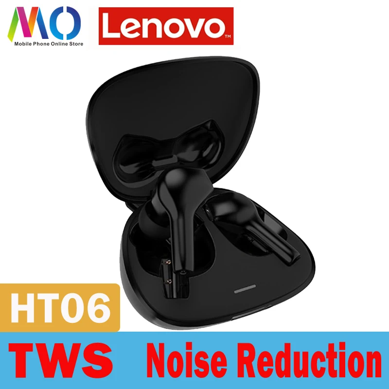Новые беспроводные наушники Lenovo HT06 TWS True Wireless Bluetooth с двойным микрофоном, шумоподавлением и большим аккумулятором для Android и IOS.