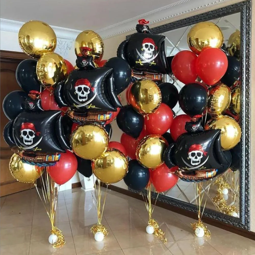 Juego de globos de fiesta con tem&aacute;tica pirata, globos de papel de aluminio dorado de 18 pulgadas, Decoraci&oacute;n de cumplea&ntilde;os para ni&ntilde;os, suministros para Baby Shower-0