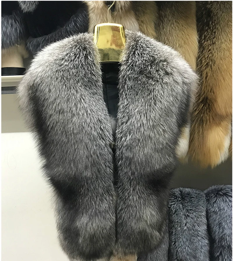 silver-fox no head Зимняя мода Роскошная Серебряная лиса красный fo меховой воротник шарф свадебное платье cappa шаль - Цвет: silver-fox no head