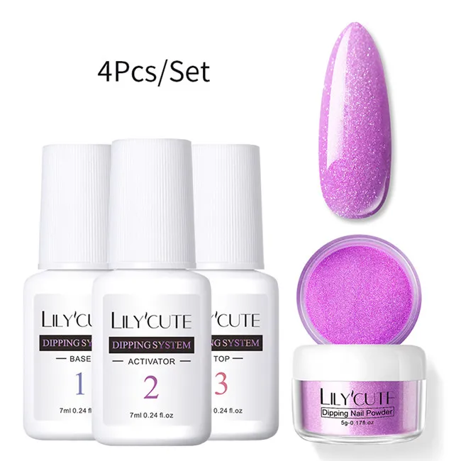 4Pcs Set 07 LILYCUTE комплект погружения ногтей Блеск порошок комплект Градиент Французский ногтей косметическая пудра Kit Красочные голографические натуральный сухой пигмент 2/3/4/8 шт - Цвет: 4Pcs Set 07