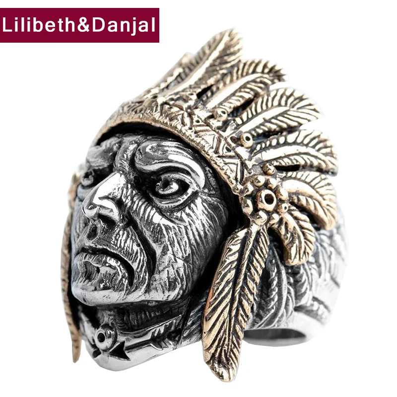 

Indian Chief Real 925 Sterling Silver Vintage Nation Men Women Ring Fashion Jewelry 2021 Arrival Anillos Plata De Ley 925 R62