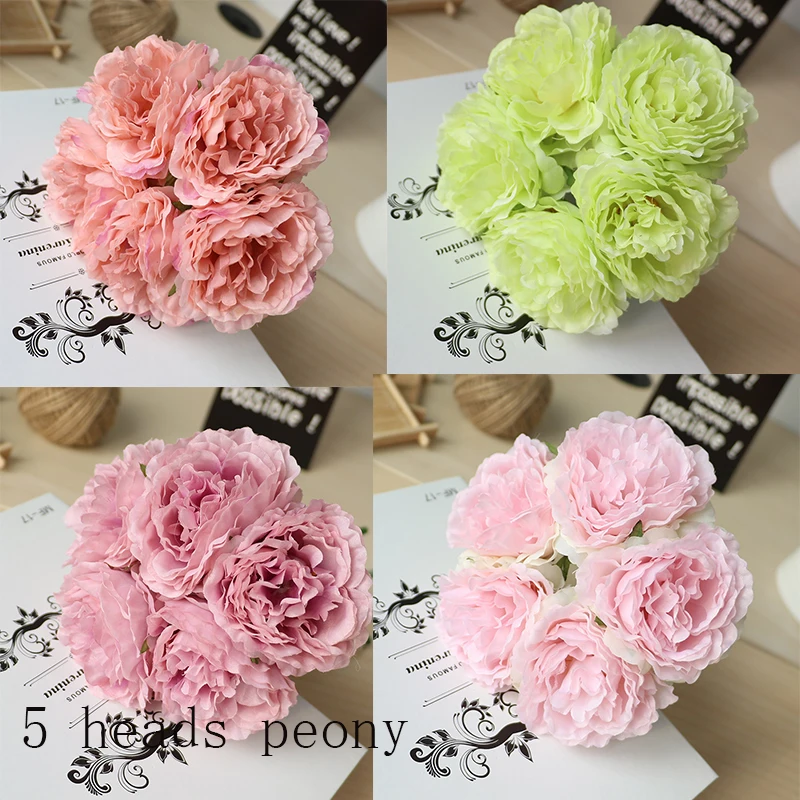 

5 heads/ bouquet Peony Artificial flowers Home Decor Silk Fake Flower Peonies artificial flowers for Wedding DIY decoration