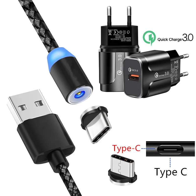 Магнитный USB QC 3,0 быстрое зарядное устройство Asus Zenfone 6 ZS630KL Redmi Note 7 type C Магнитный зарядный провод для Samsung S8 A40 A70 A5 A7