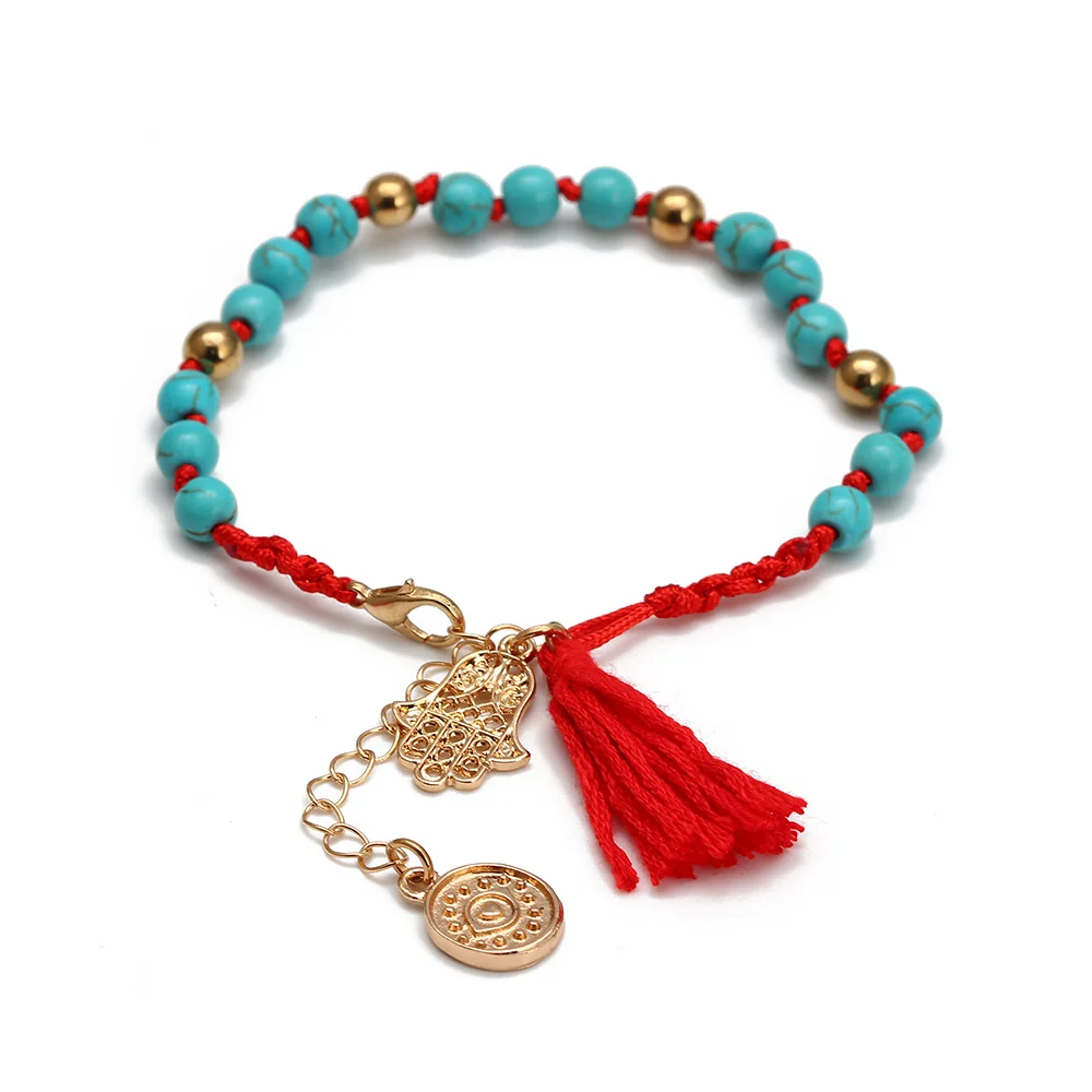 Горячая распродажа винтажный стиль голубая каменная бусина красная черная лента