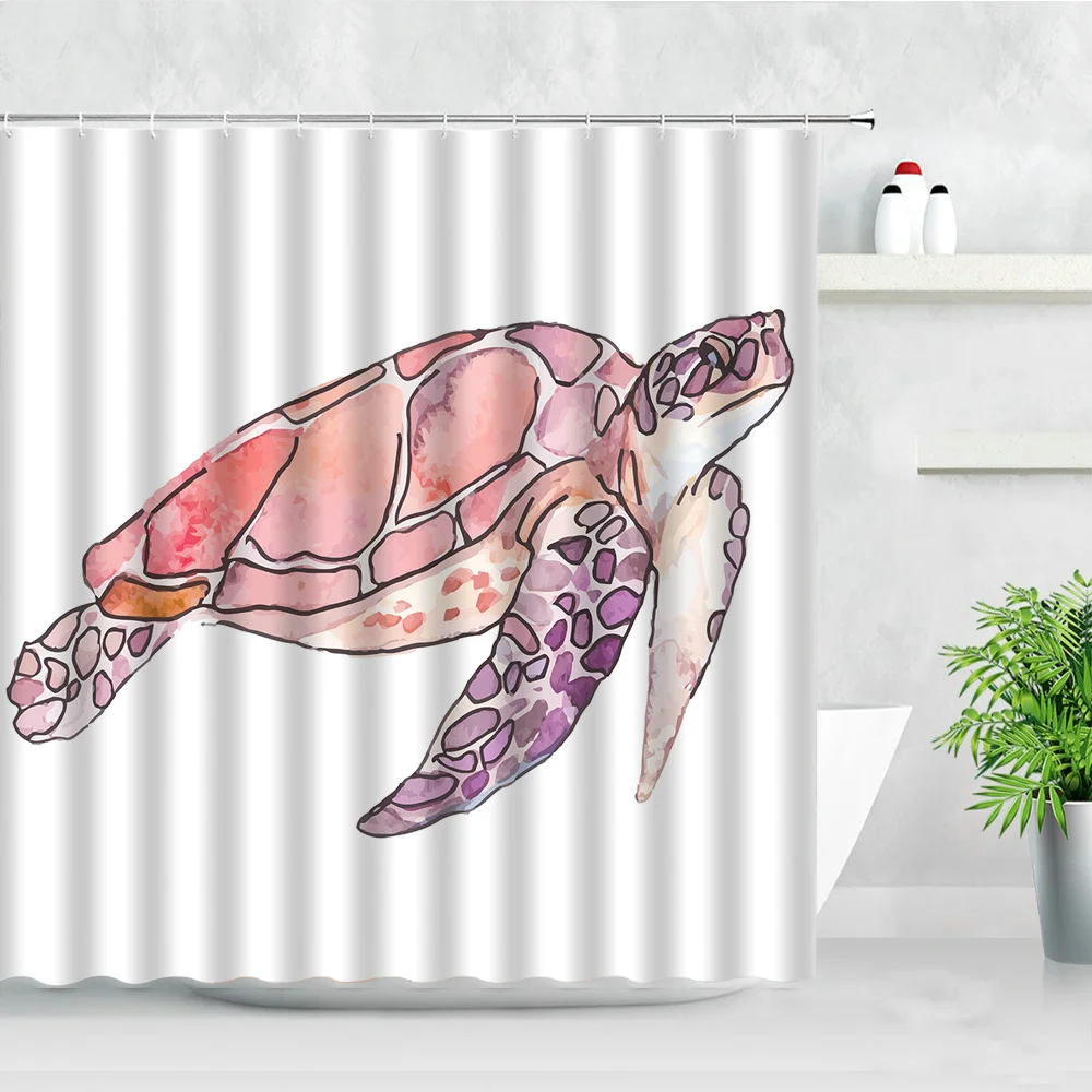 

Vintage Colorful Sea Turtle Shower Curtain Water Color Art Waterproof Fabric Bath Screens for Home Bathroom Curtains with Hooks