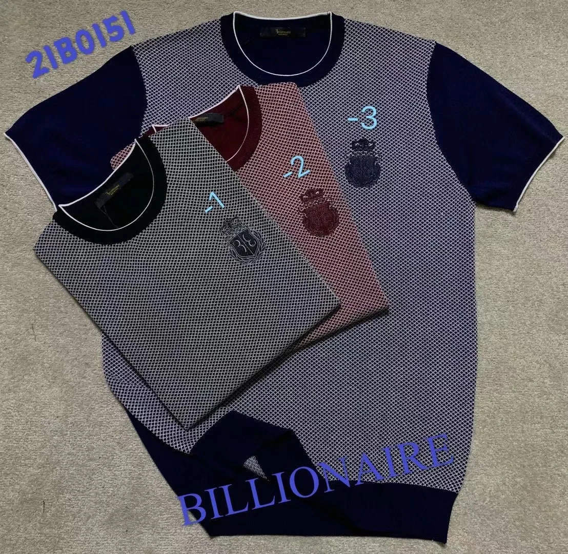 

BILLIONAIRE T-shirt men silk Short sleeve shirt 2021 summer new o-neck Casual England Breathable elasticity big size M-5XL
