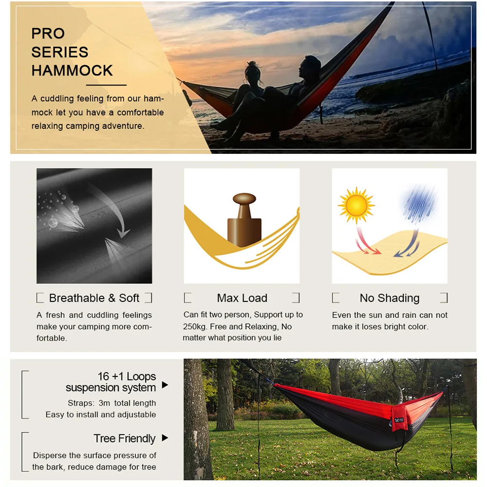 

Portable Hammock Double Person Nylon Camping Hammock Survival Garden Hanging Sleeping Chair Travel Furniture Parachute Hammocks