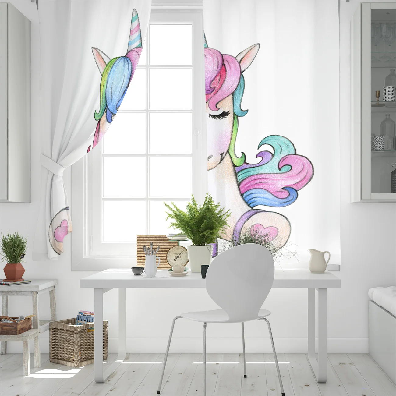 Милые оконные шторы с мультяшным единорогом занавески для гостиной декоративные