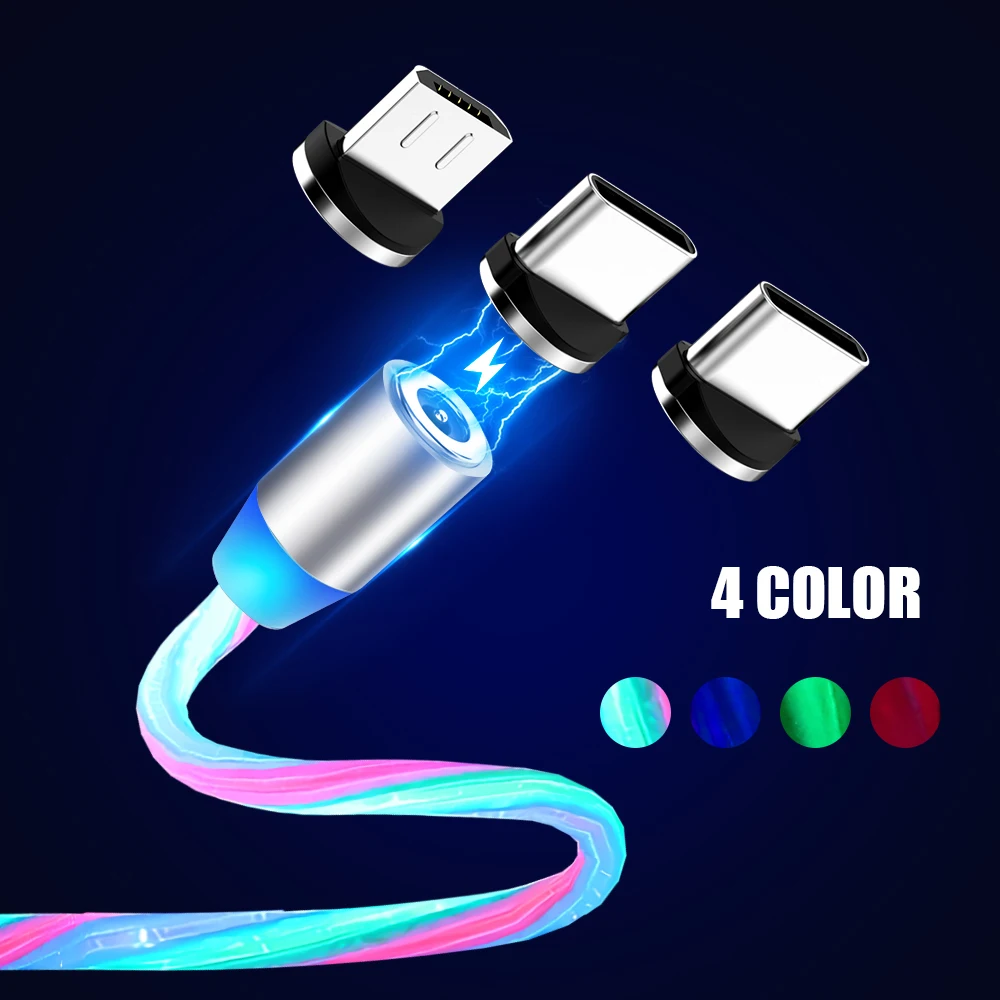 Магнитный светодиодный кабель для быстрой зарядки, магнитный кабель Micro usb type C, светодиодный шнур, зарядное устройство type-C для samsung S10 Hauwei