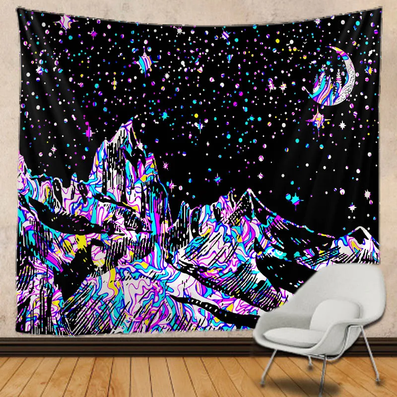 

Mountain and moon Indian Mandala macrame Tapestry Wall Hanging Boho decor hippie Witchcraft Tapestry