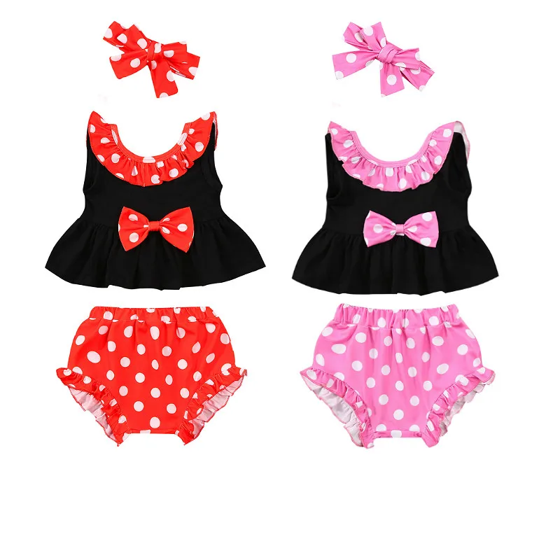 Комплект одежды в горошек для новорожденных девочек топ без рукавов с бантом
