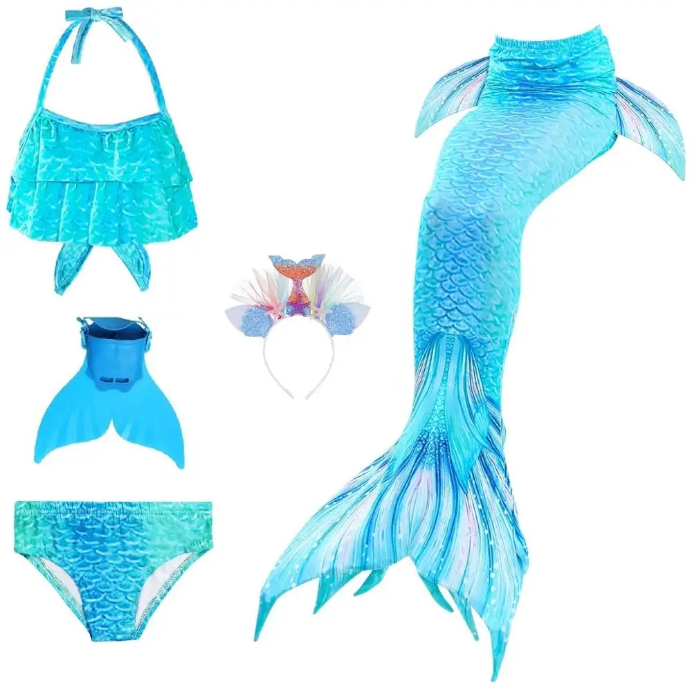Blue 97 set 1 Детский купальник с хвостом Русалочки, бикини для девочек, Костюм Русалки для косплея, купальный костюм с плавником, одежда для купания с хвостом русалки - Цвет: Blue 97 set 1