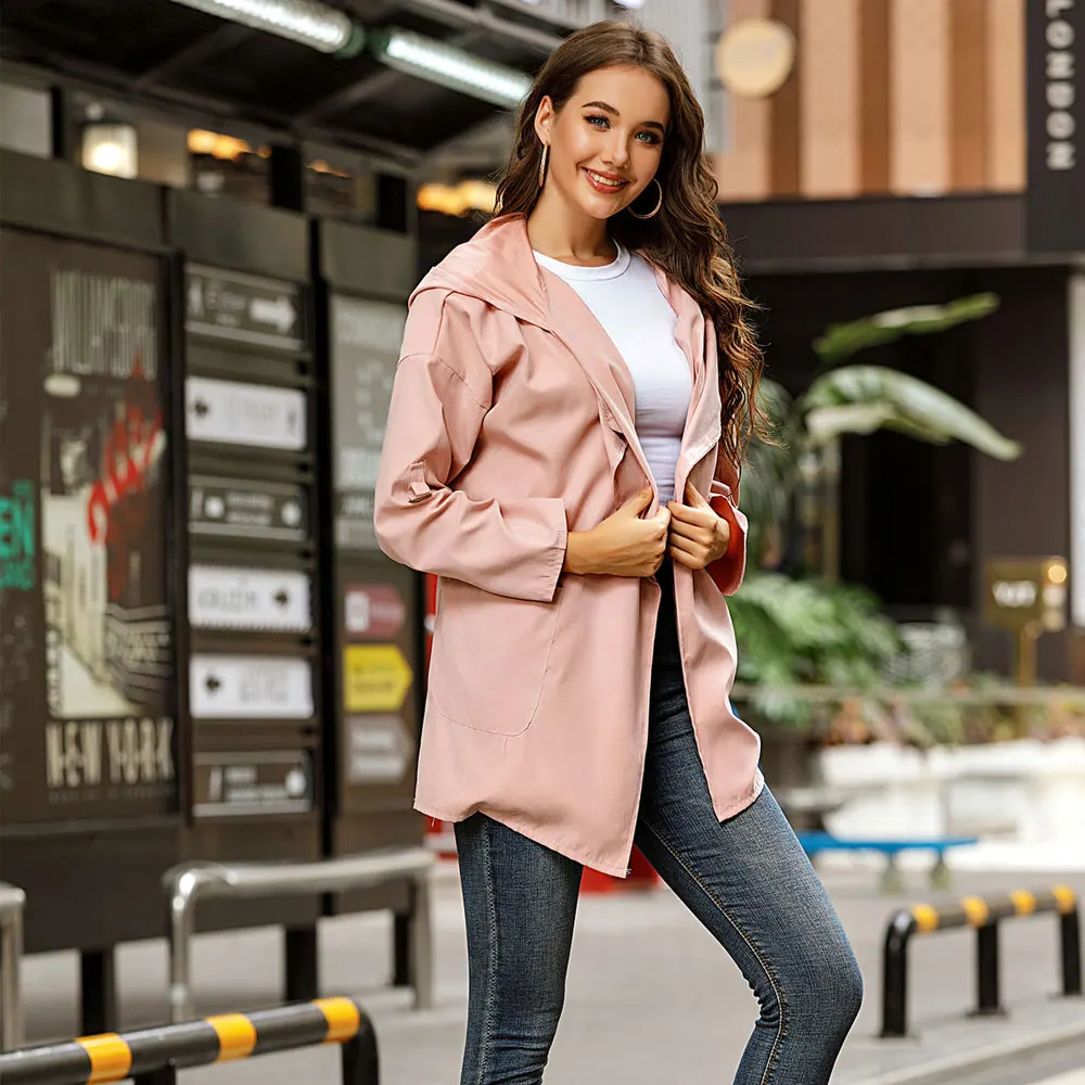 

Куртка-Кардиган Женская, с капюшоном и длинными рукавами, осенняя, ветрозащитная, размера плюс