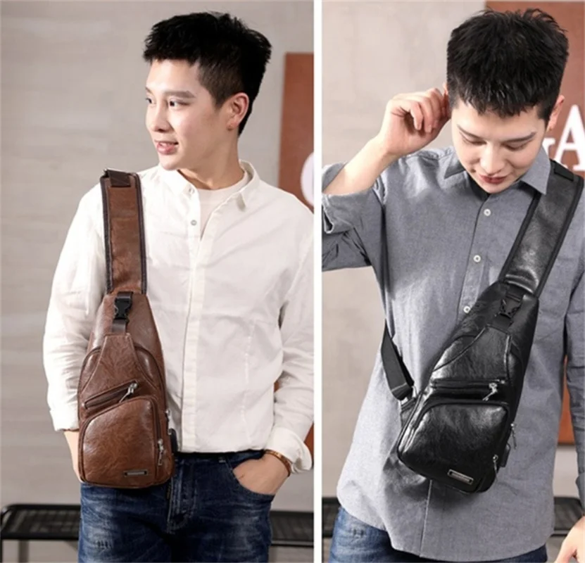 Деловая дорожная сумка через плечо винтажная нагрудная из искусственной кожи usb