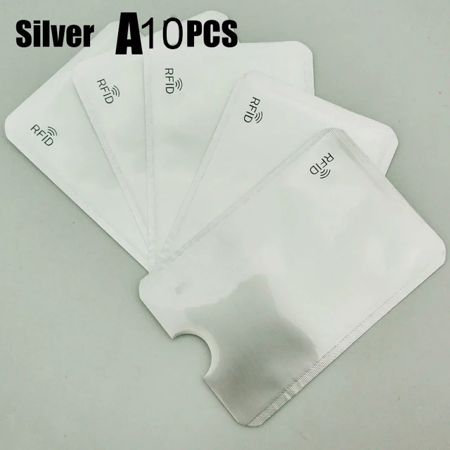 Silver 10 pieces A 10 шт. Анти Rfid Блокировка ридер Обложка для карт алюминиевая фольга кредитный держатель для карт Защита ID банковский Чехол для карт безопасная упаковка канцелярские принадлежности - Цвет: Silver 10 pieces A