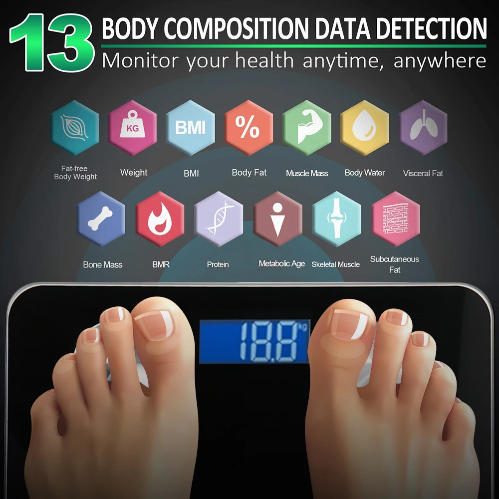 Смарт Bluetooth весы для тела и жира напольные научные Электронные цифровые ванной