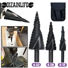 Ступенчатое сверло из быстрорежущей стали с титановым покрытием, 4-12-32 мм, треугольный хвостовик, спиральный паз, для сверления дерева, электроинструмент, конусные сверла для резки металлических отверстий