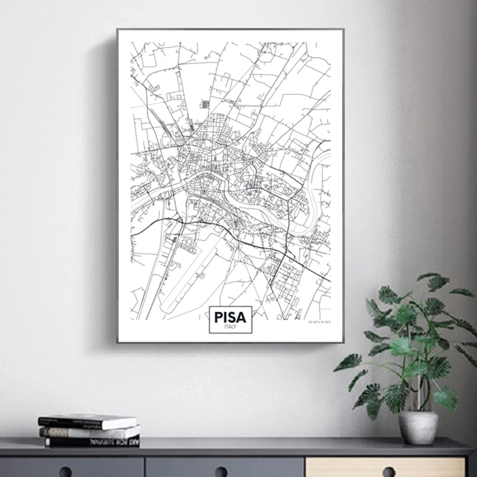 

Famous City Map Italy Pisa Printed Canvas Painting Wall Art Pictures Black and White Posters and Prints Living Room Home Decor