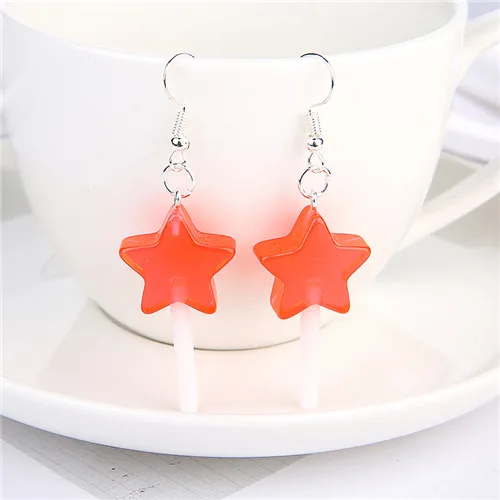 Transparent red 1 пара, женские серьги, полимерные, ремесло, конфеты, леденец, bff, дружба, Висячие серьги для женщин, детей, ювелирные изделия - Окраска металла: Transparent red