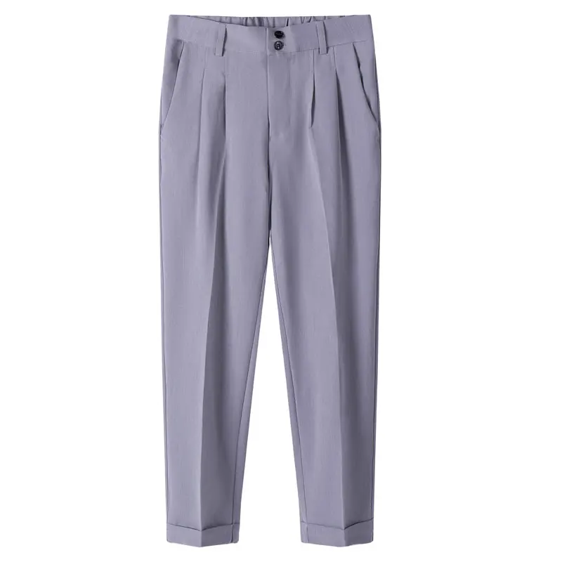 

New Men Korean Ins Style Pleated Streetwear Fashion Casual Slim Fit Pencil Suit Pants Vintage Ankle-length Trousers