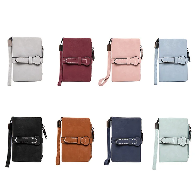

Multifunctional Short Wallet Folding Ladies Wallet Belt Frosted Leather Zipper Wallet with Wristband