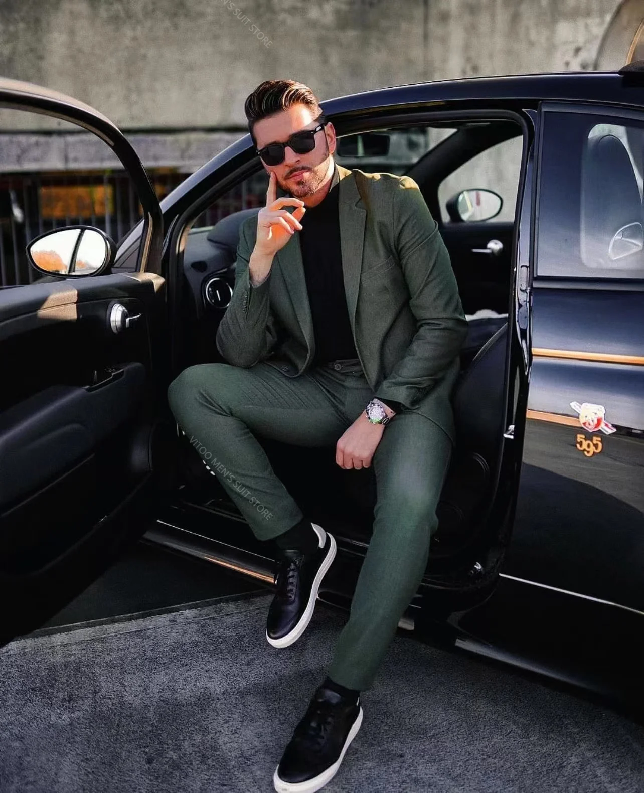 Suit Supply Dark Green Men Suits For Wedding Jacket Set Formal Slim Fit Stylish Design Style Men Cotton Clothing 2 Button Blazer