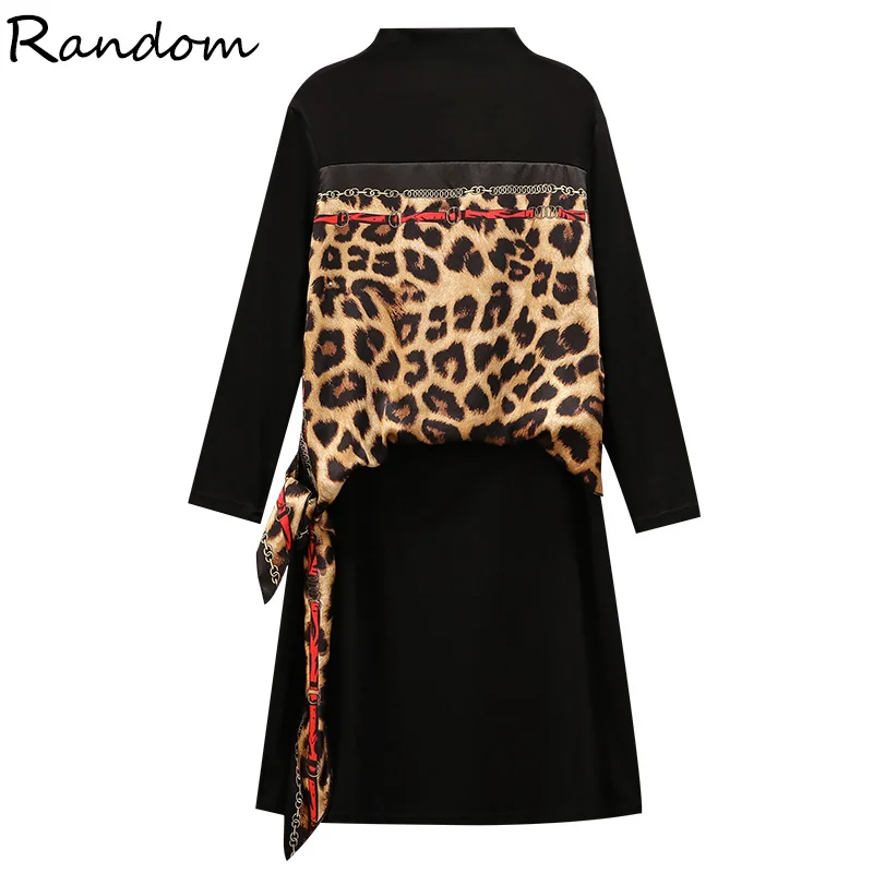 Женское осеннее платье футболка с леопардовым принтом в стиле пэчворк женское