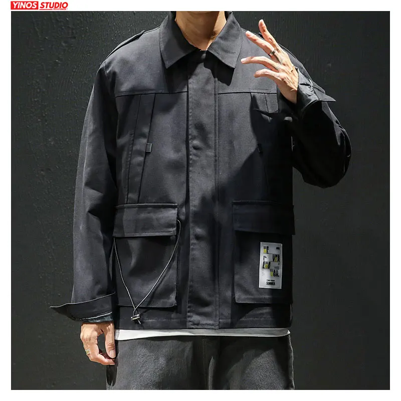 Мужская Японская уличная одежда однотонная куртка-карго повседневный