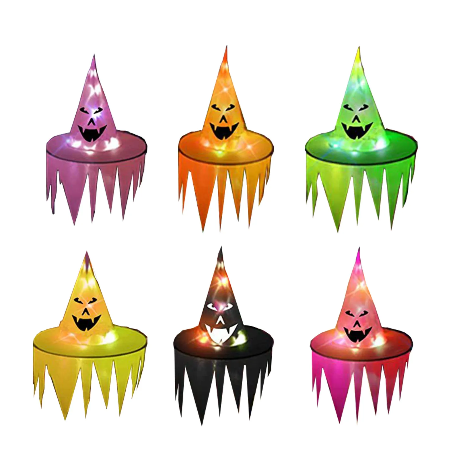 Хэллоуин СВЕТОДИОДНАЯ красочная шляпа ведьмы светящиеся лай зубы печатная лампа