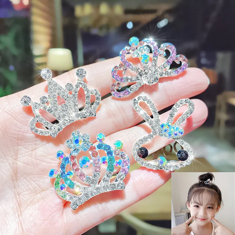 

New Korean Children Metal Insert Haicomb Bling Crown Baby Princess Hairclip Girl Colors Rhinestone Hairpin Cute Hair Accessories