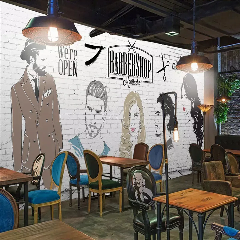 Пользовательский размер и логотип Парикмахерская настенная бумага 3D прическа