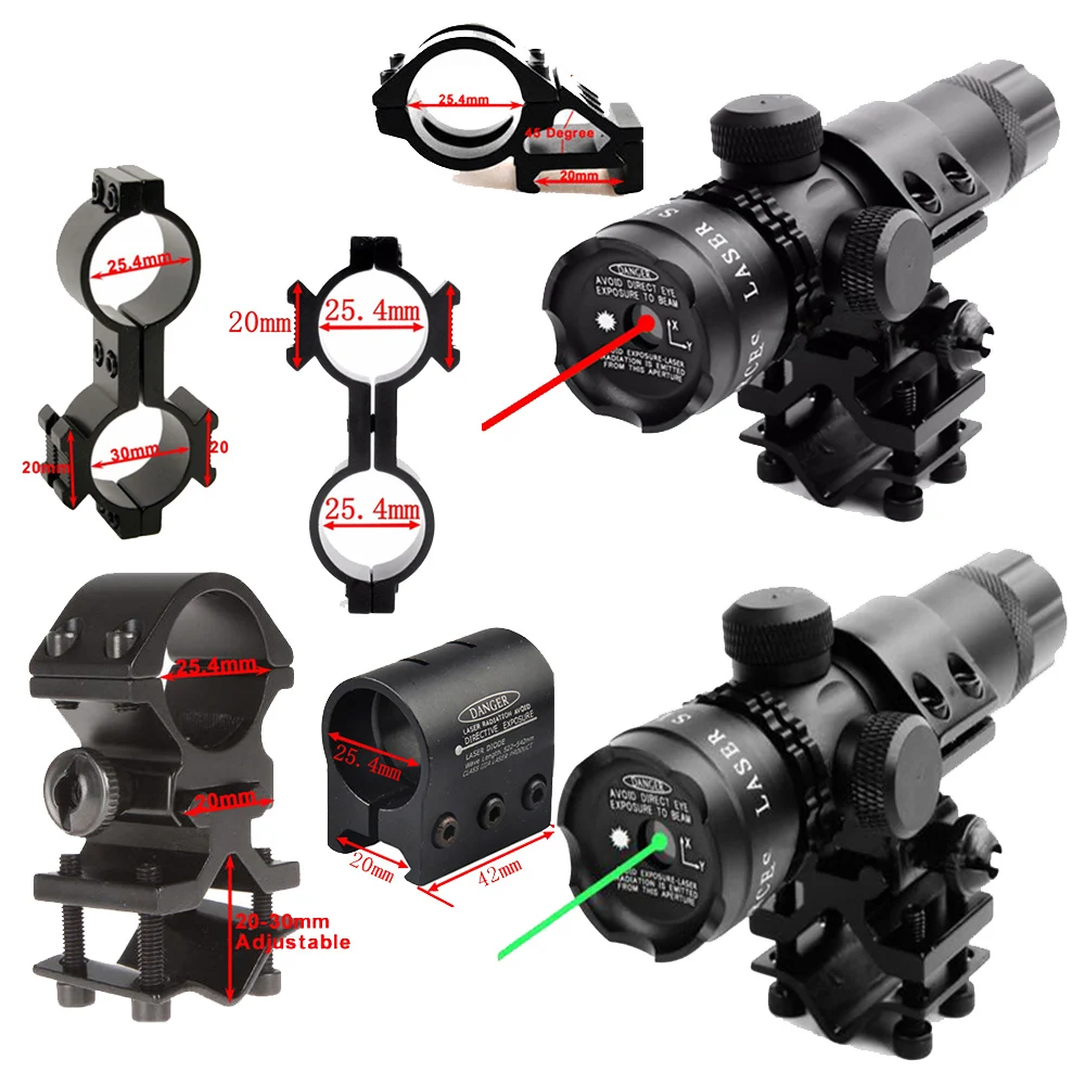 

US New Arrivals Green/Red Dot Laser Sight with 45 Degree Offset 25.4mm Ring 20mm Picatinny Rail Mount for Rifle Scope