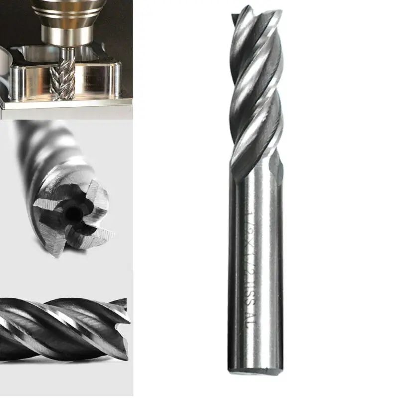 

1/2'' HSS End Mill Milling Cutters Carbide Coated Straight Shank 4-Flute Spiral End Mill Cutter Drill Bit New Arrival